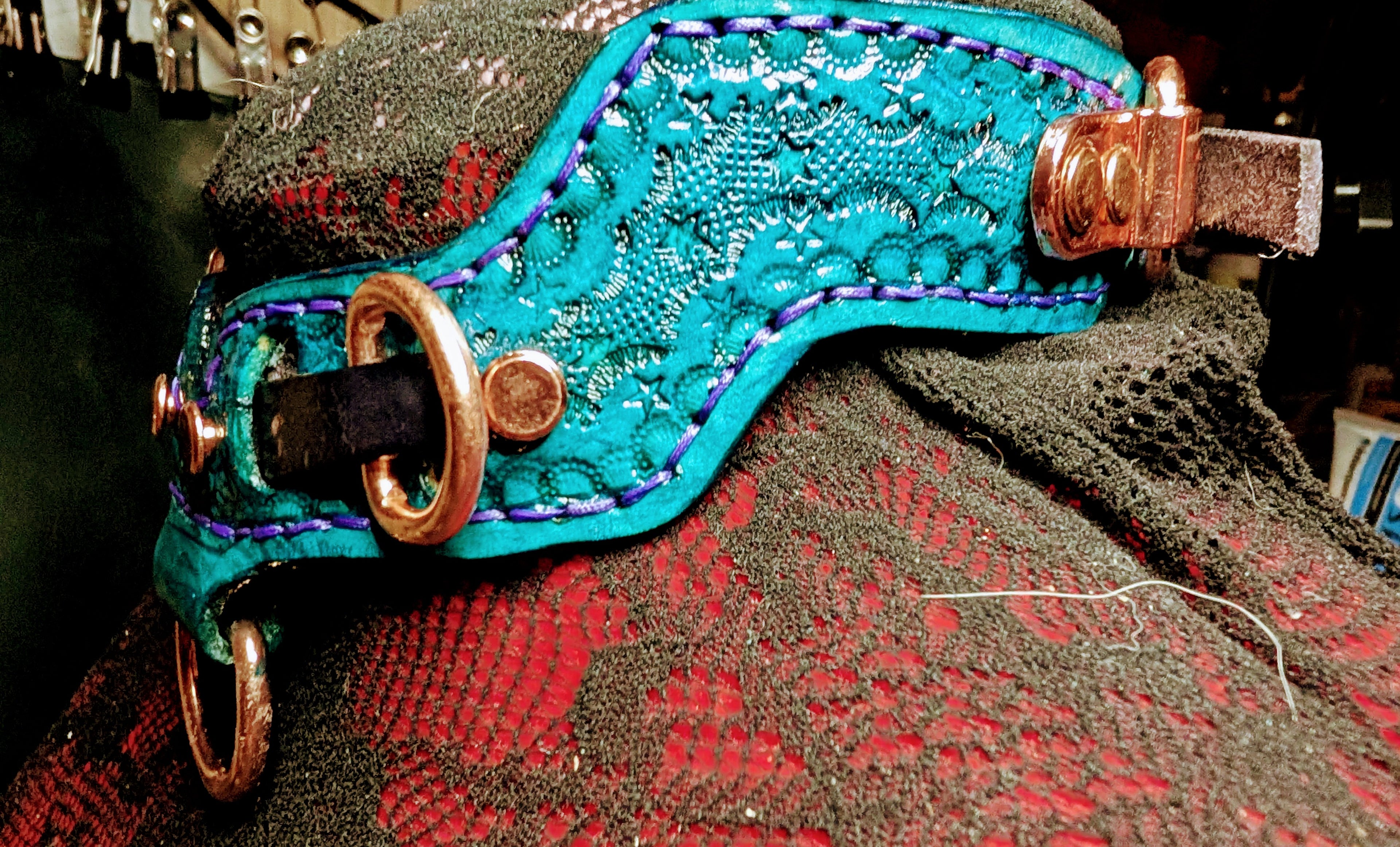 Blue & violet buckled bobdage collar